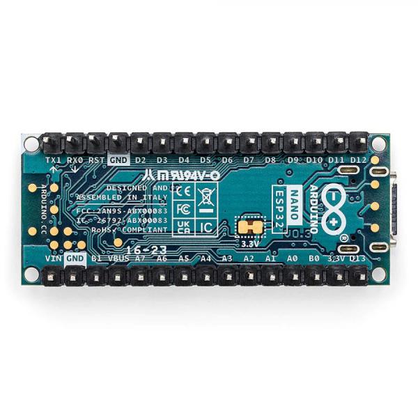디바이스마트,오픈소스/코딩교육 > 아두이노 > 아두이노 정품 보드/쉴드/키트,아두이노,Arduino Nano ESP32 with headers,ABX00083 / ESP32-S3 와이파이 블루투스 콤보 칩셋 기반의 IoT, 마이크로 파이썬 특화 아두이노 나노 / u-blox NORA-W106(ESP32-S3) 칩셋 / USB-C 커넥터 / 입력 전압 : 6 - 21V / I/O 전압 : 3.3V / 아두이노 IoT 클라우드 및 HID 지원