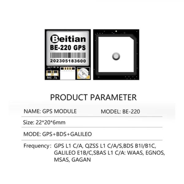 디바이스마트,MCU보드/전자키트 > 통신/네트워크 > GNSS/GPS > 정밀/고성능 GPS 모듈,Beitian,고정밀 미니 GPS 모듈 [BE-220],M10050 / GPS+BDS+GALILEO / Horizontal position : 2.0 CEP / Rate : 4800bps ~ 921600bps,평균 115200bps / 전압 : DC 3.6V ~ 5.5V / 드론 / 플래시 지원
