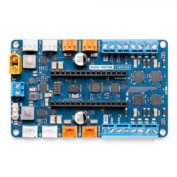 디바이스마트,오픈소스/코딩교육 > 아두이노 > 아두이노 정품 보드/쉴드/키트,아두이노,Arduino Nano Motor Carrier,ABX00041 / 아두이노 Nano 33 IoT용 확장보드 / 모터 컨트롤(MP6522 칩셋), 액추에이터 제어, 센서 연결 가능 / BNO055 9축 가속,자이로,지자기센서 내장 / 배터리 충전(최대 500mA) 및 구적 엔코더 카운팅을 위한 포트 / 모터드라이버 최대 출력 전압 : 12V / 모터당 최대 전류 : 500mA / 과열 방지 셧다운 기능 내장