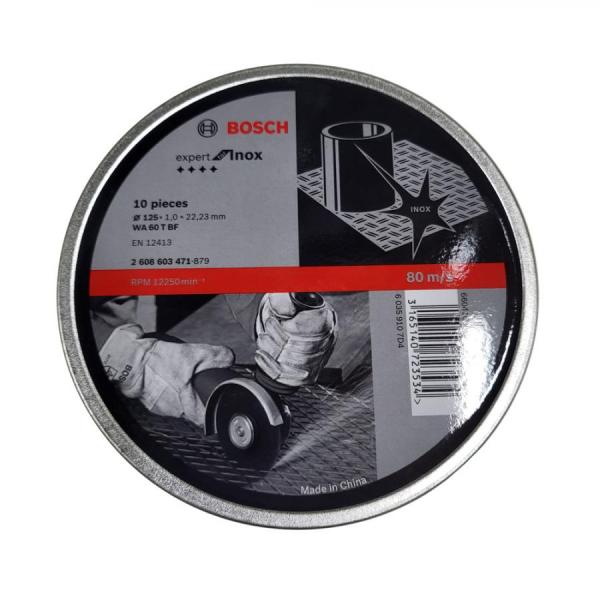 디바이스마트,수공구/전자공구/전동공구 > 작업공구 > 절단석,보쉬 BOSCH,5인치 절단석 스테인레스용 2608603471,낱개 판매, 10개 단위 구매시 캔 포장 / 직경 : 125 mm / 내경 : 22.23 mm / 두께 : 1 mm  / 공정소재 : 스테인레스 스틸 / 제원 : WA 60 T BF / 원산지 : 중국