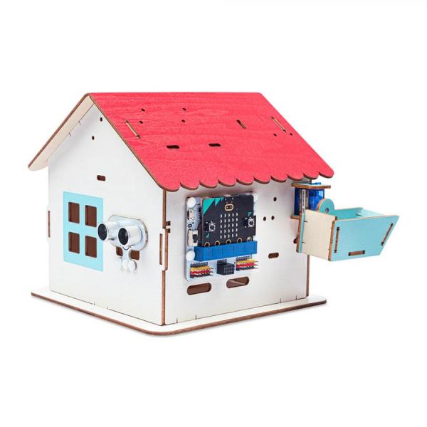 디바이스마트,오픈소스/코딩교육 > Micro:Bit > 마이크로비트 교육용키트,ELECFREAKS,ELECFREAKS Classroom Smart Pet Feeder Kit [EF08299],micro:bit v2, IOT:bit 확장 보드, Octopus 시리즈의 PIR 센서와 Sonar:bit, 180° 9g 서보 및 귀여운 작은 목조 주택을 구성 요소로 사용 / PIR 센서는 애완동물이 접근하는지 여부를 감지하는 역할 / 소나:비트를 사용하여 애완 동물이 목조 주택 앞 20cm 이내에 도달하는지 감지