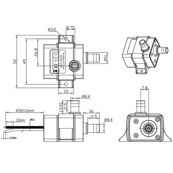디바이스마트,기계/제어/로봇/모터 > 모터류 > 펌프모터 > 유체 펌프모터,SMG,12V 방수 워터 펌프 [HWD-WLC003],DC 12V 자흡식 펌프가 아닌 원심 펌프입니다. / 소음이 적고 수명이 긴 브러시리스 워터 펌프입니다.