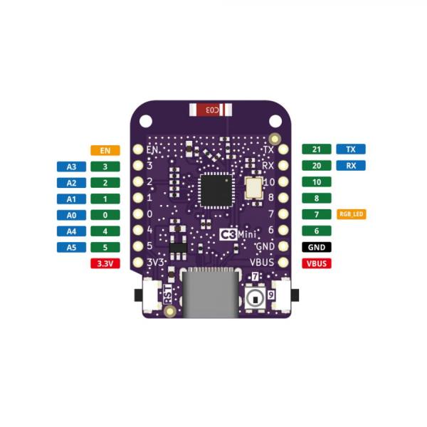 디바이스마트,오픈소스/코딩교육 > 파이썬/IoT 개발 보드 > WeMos > WeMos 정품보드/모듈,WeMos,[정품] LOLIN C3 Mini V2.1.0 ESP32-C3FH4 와이파이 블루투스 개발보드,ESP32-C3FH4 칩셋 전용 / 와이파이 블루투스 기반 IOT 개발보드 / USB-C / 4MB 플래시 / RGB LED, 안테나 성능 향상 / 마이크로파이썬, 아두이노 호환 / 25.4x25.4mm