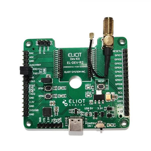 디바이스마트,MCU보드/전자키트 > 통신/네트워크 > RF/LoRa,엘리엇시스템,ELICIT-R1용 개발 보드 [ELICIT-DEV-Kit],ELICIT-R1 의 모든 기능을 간편하게 시험해 볼 수 있도록 제작한 개발용 보드
