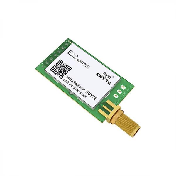 디바이스마트,MCU보드/전자키트 > 통신/네트워크 > RF/LoRa,EBYTE,산업용 SX1268 로라 430MHz 5km 장거리 무선 모듈 [E22-400T22D],SX1268 / 주파수 : 410.125 ~ 493.125MHz / Tx power : 22Bm / 거리 : 5km  / 전압 : 3.3V ~ 5.5V / 속도 : 0.3k~62.5kbps / UART / TTL, IO포트 / SMA