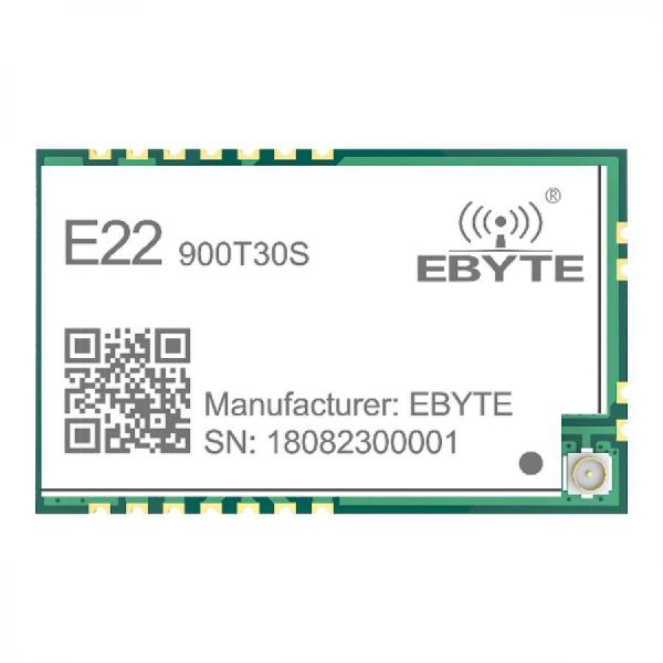 디바이스마트,MCU보드/전자키트 > 통신/네트워크 > RF/LoRa,EBYTE,산업용 SX1262 로라 915MHz 10km 장거리 무선 모듈 [E22-900T30S],SX1262 / 주파수 : 850.125 ~ 930.125MHz / Tx power : 30Bm / 거리 : 10km  / 전압 : 3.3V ~ 5.5V / 속도 : 2.4k~62.5kbps / UART