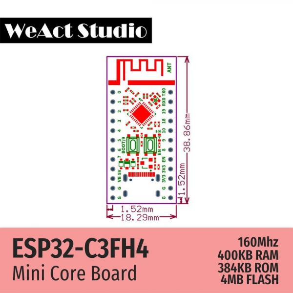 디바이스마트,오픈소스/코딩교육 > 파이썬/IoT 개발 보드 > ESP32,Happy House,WeAct ESP32-C3FH4 와이파이 블루투스 콤보 개발보드 [weact-1],ESP32-C3FH4 개발보드 / 블루투스 5, 와이파이(2.4Ghz) / RISC-V 커널 / 160Mhz / 플래시 : 4MB / C타입 / GPIO 15