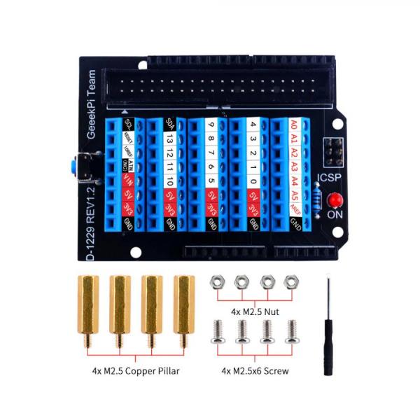 디바이스마트,오픈소스/코딩교육 > 아두이노 > 아두이노 호환쉴드,52PI,아두이노 UNO 터미널블록 확장 보드 [EP-0142],아두이노 우노용 터미널블록 확장보드 / 53*66*15mm / 터미널 간격 : 3.5mm / 26AWG~16AWG 사용 가능 / IDC40 커넥터 포함