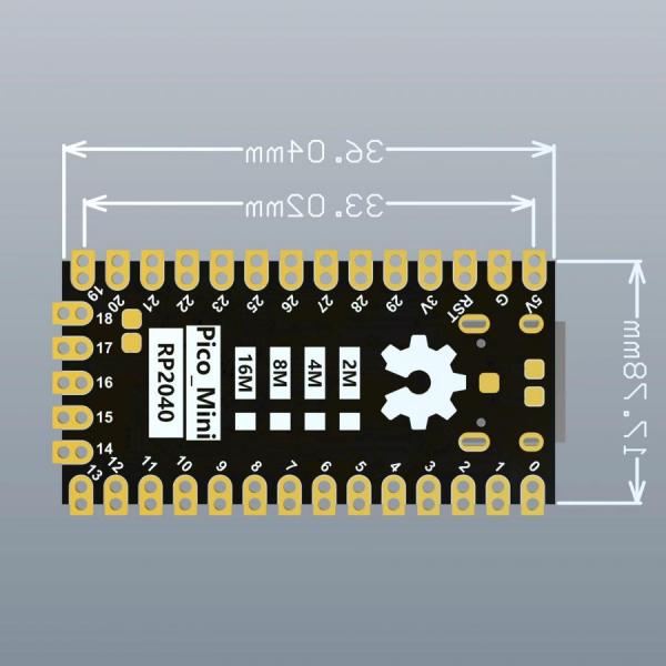 디바이스마트,오픈소스/코딩교육 > 파이썬/IoT 개발 보드 > RP2040/RP2350,Happy House,RP2040 Pico Mini 8MB  라즈베리파이 피코 호환보드 [CMODULE-18],Raspberry Pi Pico랑 동일칩셋 / C타입 / 슈퍼 미니버전 / ARM Cortex M0+ / 8MB / 데이터 케이블 포함