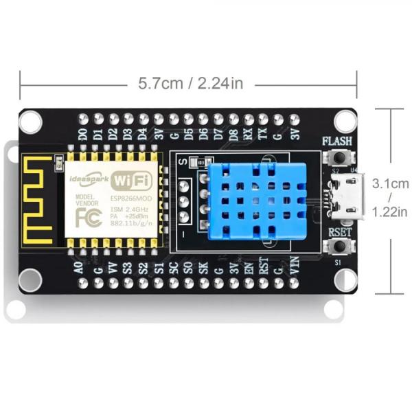 디바이스마트,오픈소스/코딩교육 > 파이썬/IoT 개발 보드 > ESP32,ideaspark,NodeMCU DHT11 온습도 ESP8266 개발보드 CH-340,NodeMCU 개발 보드 / DHT11 온습도 센서 / CH340 / ESP8266 / 아두이노, 마이크로파이썬 / 투명 플라스틱 케이스 제공