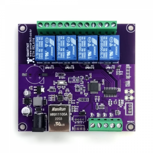 디바이스마트,MCU보드/전자키트 > 전원/신호/저장/응용 > 릴레이,한진데이타,TCP/UDP 네트웍(LAN) 제어 릴레이4/입력4 IO모듈(P0165-1),TCP/UDP 이더넷 통신, 릴레이 제어, 접점 입력 체크, 모듈, 1채널, 이더넷-시리얼,  통신 변환 포트