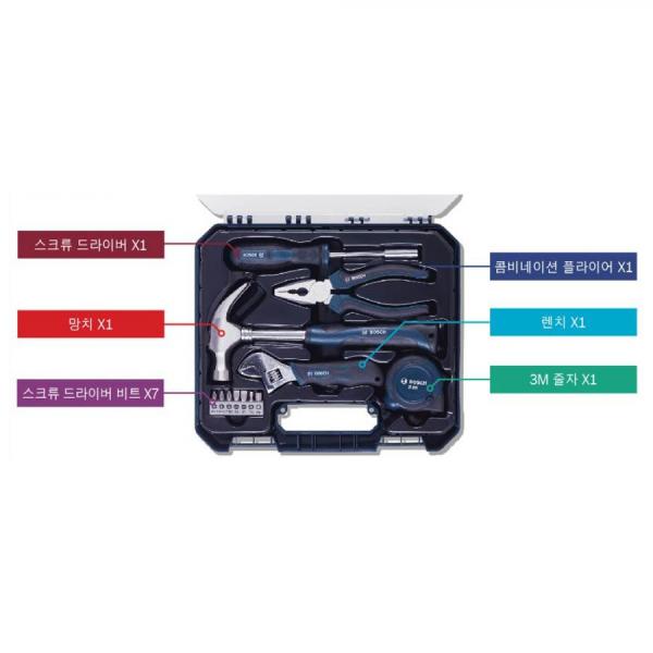 디바이스마트,수공구/전자공구/전동공구 > 전자공구 > 공구가방/공구세트 > 공구세트,보쉬 BOSCH,보쉬 가정용 수공구세트 12종,케이스 사이즈 370 x 270 x 85 mm / 가정 구비용 프리미엄 보쉬 공구세트 / 핸드툴 세트 /