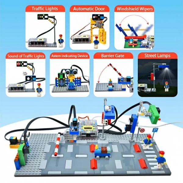 디바이스마트,오픈소스/코딩교육 > 아두이노 > 아두이노 교육용키트,KEYES,아두이노용 Kidsbits 지능형 교통 시스템 키트 [KD3017],레고 시리즈와 호환되는 지능형 교통 시스템 키트는 6~9세 어린이를 위한 프로그래밍 교육 키트입니다. 신호등, 포토레지스터, 백색 LED, PIR 동작 센서, 8*8 도트 매트릭스 디스플레이 및 활성 버저 등 다양한 센서와 모듈들 통합 되어 있습니다.