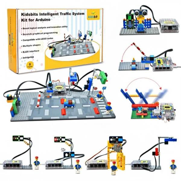 디바이스마트,오픈소스/코딩교육 > 아두이노 > 아두이노 교육용키트,KEYES,아두이노용 Kidsbits 지능형 교통 시스템 키트 [KD3017],레고 시리즈와 호환되는 지능형 교통 시스템 키트는 6~9세 어린이를 위한 프로그래밍 교육 키트입니다. 신호등, 포토레지스터, 백색 LED, PIR 동작 센서, 8*8 도트 매트릭스 디스플레이 및 활성 버저 등 다양한 센서와 모듈들 통합 되어 있습니다.