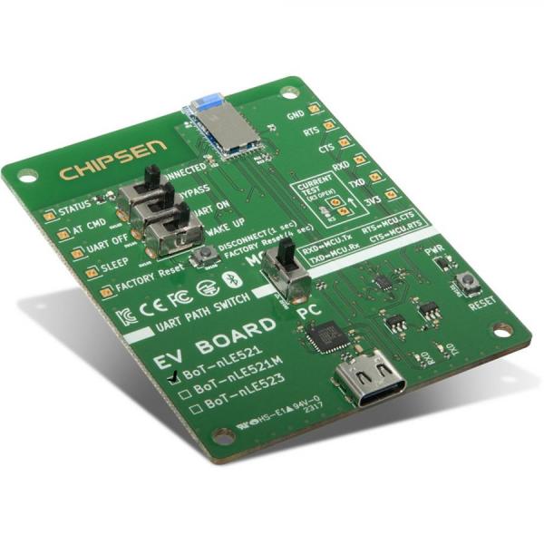 디바이스마트,MCU보드/전자키트 > 통신/네트워크 > 블루투스/BLE,(주)칩센,BoT-nLE521 테스트용 개발보드 EVB-nLE521,EVB-nLE521는 고객(개발자)가 제품을 설계하기 전에 먼저 블루투스 모듈(BoT-nLE521)의 기능을 테스트 할 수 있는 개발보드입니다.