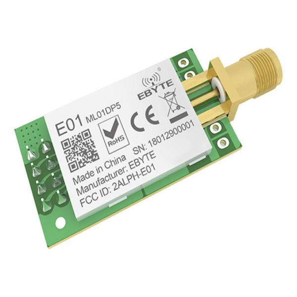 디바이스마트,MCU보드/전자키트 > 통신/네트워크 > RF/LoRa,EBYTE,2.4GHz NRF24L01 무선 모듈 [E01-ML01DP5],NRF24L01 / RF 통신 무선 트랜시버 모듈 / 전력 : 20dBm / 거리 : 2.5km / SPI