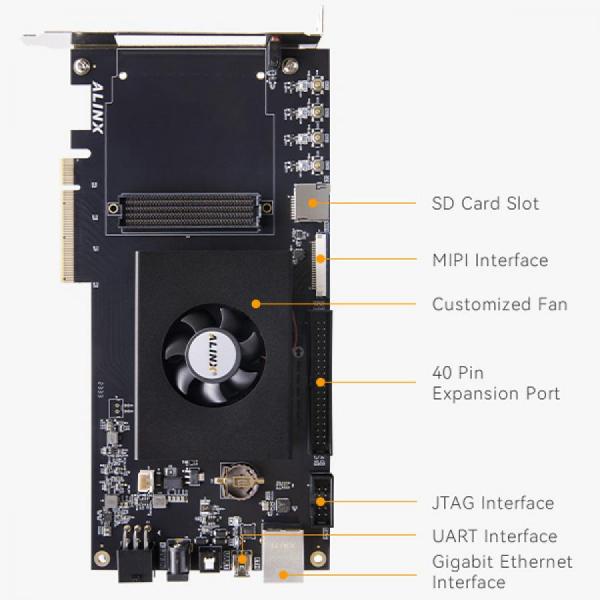 디바이스마트,MCU보드/전자키트 > 프로세서/개발보드 > FPGA,ALINX,AMD Xilinx Kintex UltraScale+ FPGA Development EVB & Kits PCIE3.0 GTY XCKU5P [AXKU5],Xilinx Kintex UltraScale+ FPGA 하이엔드 개발 보드 / PCIe 3.0, GTY 28Gb/s, FMC HPC 확장 포트 / 로직 셀 475K / Flip-Flops : 434K / LUTs : 217K / GTY Transceiver : 28Gb/s / Memory : 2GB DDR4 32bit，64MB QSPI FLASH / FMC HPC Interface