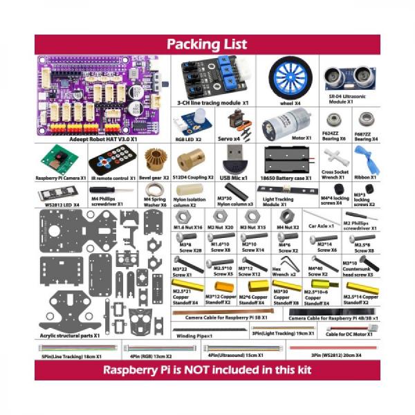 디바이스마트,오픈소스/코딩교육 > 코딩교육 키트/로봇 > Adeept,Adeept,PiCar-B 라즈베리파이 스마트카 키트 NEW V5.0 [ADR012],Raspberry Pi 3/4 모델 / 음성 인식, OpenCV 대상 추적, STEM 키트용