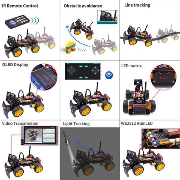 디바이스마트,오픈소스/코딩교육 > 코딩교육 키트/로봇 > Adeept,Adeept,ESP32-WROVER(아두이노 IDE 호환] 스마트카 키트 [ADE033],라인 추적, 장애물 회피, OLED 디스플레이, 초음파 센서, ESP32-CAM용 Adeept 스마트 자동차 키트