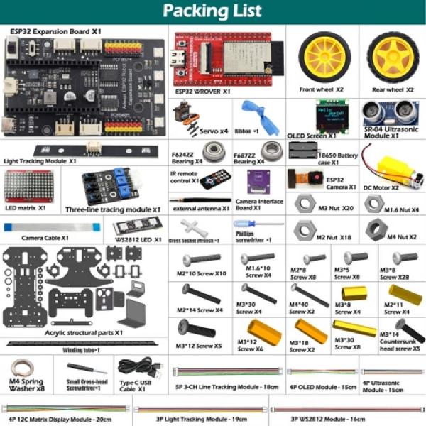 디바이스마트,오픈소스/코딩교육 > 코딩교육 키트/로봇 > Adeept,Adeept,ESP32-WROVER(아두이노 IDE 호환] 스마트카 키트 [ADE033],라인 추적, 장애물 회피, OLED 디스플레이, 초음파 센서, ESP32-CAM용 Adeept 스마트 자동차 키트