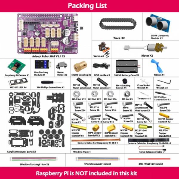 디바이스마트,오픈소스/코딩교육 > 코딩교육 키트/로봇 > Adeept,Adeept,RaspTank WiFi 무선 4축 로봇암 스마트카 키트 [ADR013],Raspberry Pi 4/3 모델 B+/B, 4-DOF 로봇 팔이 있는 탱크 추적 로봇, OpenCV 대상 추적용 Adeept RaspTank WiFi 무선 스마트 로봇 차량용 키트
