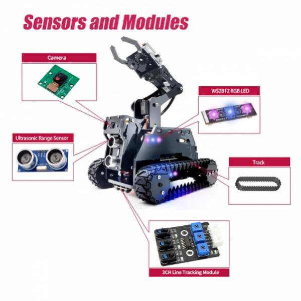 디바이스마트,오픈소스/코딩교육 > 코딩교육 키트/로봇 > Adeept,Adeept,RaspTank WiFi 무선 4축 로봇암 스마트카 키트 [ADR013],Raspberry Pi 4/3 모델 B+/B, 4-DOF 로봇 팔이 있는 탱크 추적 로봇, OpenCV 대상 추적용 Adeept RaspTank WiFi 무선 스마트 로봇 차량용 키트