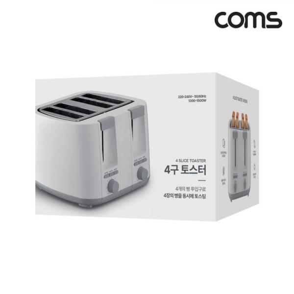 디바이스마트,컴퓨터/모바일/가전 > 가전/생활용품 > 주방가전 > 토스터/제빵기/반죽기,Coms,4구 롱 토스터 [FT532],와이드슬롯 4개씩 토스팅 토스터기 토스트기 토스트 굽기조절 재가열 모드기능 1300~1500W