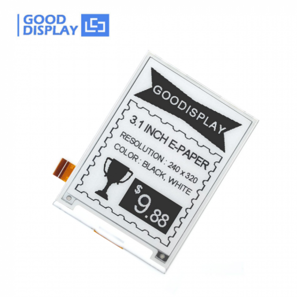 디바이스마트,MCU보드/전자키트 > 디스플레이 > E-paper,Goodisplay,3.1인치 320x240 흑백 E-paper 디스플레이 GDEQ031T10,GDEQ031T10 / 3.1인치 / 흑백 / UC8253 / 해상도 : 320x240 / SPI / 리프레시 타임 : 11s / 그레이스케일 : 4