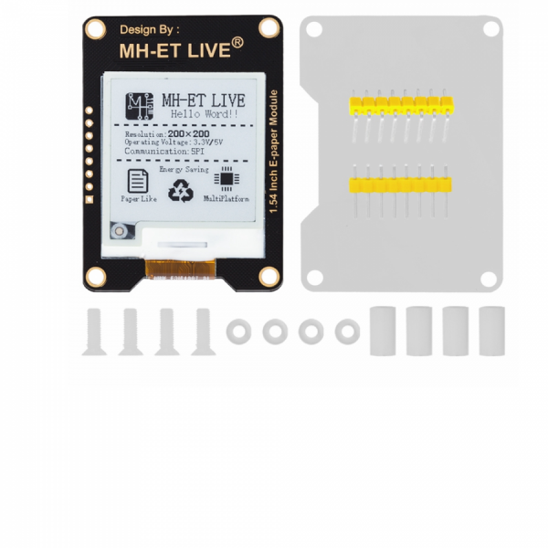디바이스마트,MCU보드/전자키트 > 디스플레이 > E-paper,SMG,1.54인치 흑백 E-paper 모듈 [TSC-EP001],1.54인치 E-paper 모듈 / 해상도 : 200x200 / SPI / 저전력 / 작동 전압 : 3.3~5V / 55x39.4mm / 그레이스케일 : 2 / 리프레시 타임 : 2S / 흑백