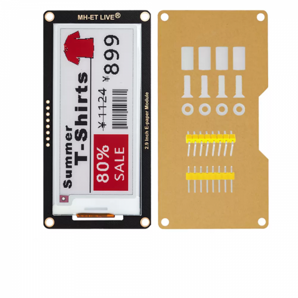 디바이스마트,MCU보드/전자키트 > 디스플레이 > E-paper,SMG,2.9인치 3색(흑백적) E-paper 모듈 [TSC-EP006],2.9인치 E-paper 모듈 / 해상도 : 296x128 / SPI / 저전력 / 작동 전압 : 2.8~5.3V / 90.5x45.7mm / 그레이스케일 : 2 / 리프레시 타임 : 15S / 3색(흑백적)