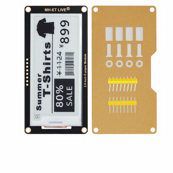 디바이스마트,MCU보드/전자키트 > 디스플레이 > E-paper,SMG,2.9인치 흑백 E-paper 모듈 [TSC-EP007],2.9인치 E-paper 모듈 / 해상도 : 296x128 / SPI / 저전력 / 작동 전압 : 2.8~5.3V / 90.5x45.7mm / 그레이스케일 : 2 / 리프레시 타임 : 2S / 흑백