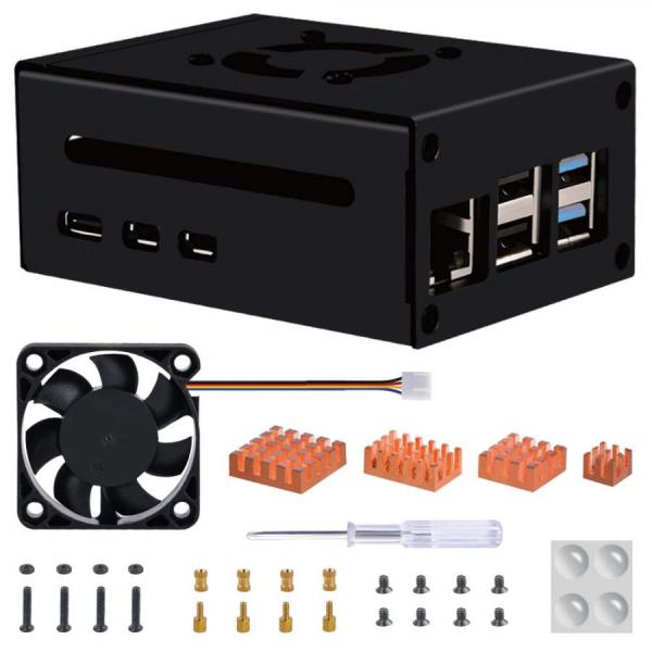 디바이스마트,오픈소스/코딩교육 > 라즈베리파이 > 라즈베리파이 케이스,52PI,라즈베리파이5 메탈 히트싱크 팬 케이스 블랙 [ZP-0162],라즈베리파이5 전용 메탈 케이스 / 4010팬 포함 / 방열판 4개 포함 / 사이즈 : 92*66*40mm