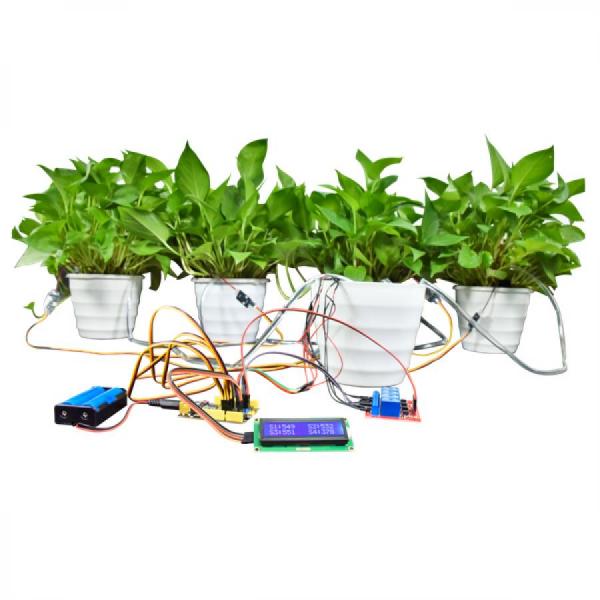 디바이스마트,오픈소스/코딩교육 > 아두이노 > 아두이노 교육용키트,KEYES,아두이노 자동 식물 물주기 키트 [KE3044],4개의 토양 습도 센서와 워터펌프를 포함해서, 화분 네 개에 동시에 물을 줄 수 있습니다. 1602 디스플레이 통해서 습도 값도 확인 가능합니다.