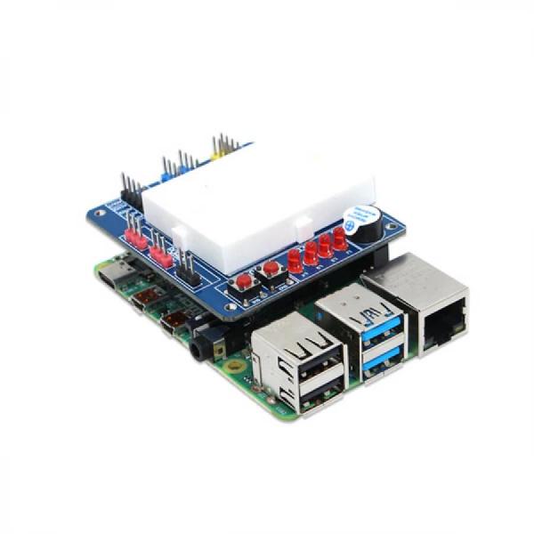 디바이스마트,오픈소스/코딩교육 > 라즈베리파이 > 라즈베리파이 확장보드/HAT,SB Components,BreadPi - Multipurpose HAT for Raspberry Pi [SKU11605],상단의 미니 브레드보드, ADC, 프로그래밍 가능 버저, 프로그래밍 가능 LED, 푸시 버튼 및 작동 단자의 5V 허용 입력으로 구성된 다목적 HAT입니다.