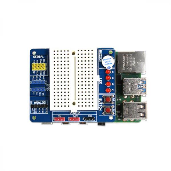 디바이스마트,오픈소스/코딩교육 > 라즈베리파이 > 라즈베리파이 확장보드/HAT,SB Components,BreadPi - Multipurpose HAT for Raspberry Pi [SKU11605],상단의 미니 브레드보드, ADC, 프로그래밍 가능 버저, 프로그래밍 가능 LED, 푸시 버튼 및 작동 단자의 5V 허용 입력으로 구성된 다목적 HAT입니다.