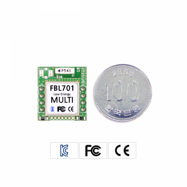 디바이스마트,MCU보드/전자키트 > 통신/네트워크 > 블루투스/BLE,(주)펌테크,FB701BC(Multi),1:N 통신이 가능한 Bluetooth 5.1 Low Energy 모듈 / 통신거리 Class 2 (10m) / 입력전원 DC3.0V~3.6V / 8Pin Header Type
