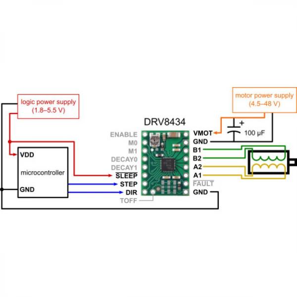 디바이스마트,MCU보드/전자키트 > 버튼/스위치/제어/RTC > 모터/모터컨트롤,Pololu,DRV8434 Stepper Motor Driver Carrier (Header Pins Soldered) #3763,스테핑 모터 드라이버 / male 헤더핀이 장착되어 있어 납땜이 필요하지 않음 / 작동 전압 : 4.5V ~ 48V / 연속 전류 : 1.2A