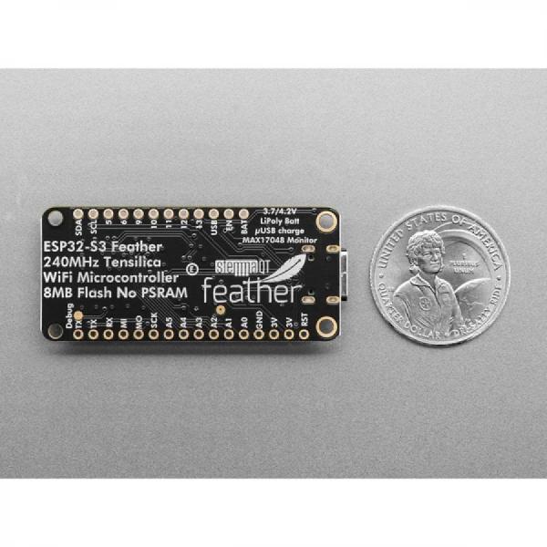 디바이스마트,MCU보드/전자키트 > 통신/네트워크 > 와이파이,Adafruit,Adafruit ESP32-S3 Feather 8MB with w.FL Antenna [ada-5885],Feather 형식 / 듀얼 240MHz 코어, WiFi 및 BLE 지원, 기본 USB 및 온보드 w.FL 커넥터 / 간편한 외부 안테나 지원 가능