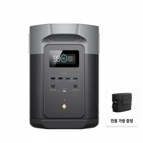 디바이스마트,EV 전기차/캠핑카/그린에너지 > 배터리/충전기/인버터 > 파워뱅크,에코플로우,캠핌용 파워뱅크 DELTA2 MAX 델타2 맥스,ECOFLOW / 휴대용 파워뱅크 / 용량: 2048Wh (2000Wh)  / AC 출력 총 2400W  (서지 4800W) / 배터리: LFP (인산철) / 무게: 23kg  / 49.7 x 24.2 x305cm / KC 인증 / 전용 가방 증정