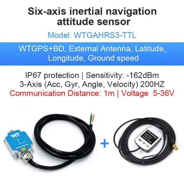 디바이스마트,MCU보드/전자키트 > 센서모듈 > IMU/AHRS(9축 이상),wit-motion,6축 네비게이션 관성 센서(1m) [WTGAHRS3-TTL],TTL / 통신거리 : 1m /  작동 전압 : 5~36V / 최대 데이터 출력 속도 : 200Hz / 내장 가속도계+전자 자이로+자기계+기압계