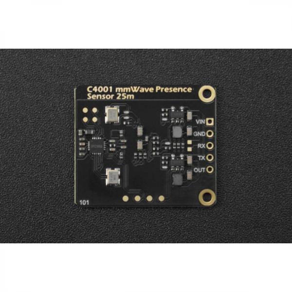 디바이스마트,MCU보드/전자키트 > 센서모듈 > 모션/제스처 > 움직임/재실/모션센서,DFROBOT,mmWave - C4001 24GHz 인간 존재 감지 센서 (25미터 거리/속도 측정) [SEN0609],작동 주파수 범위: 24GHz / 수평 감지 범위 100°, 존재 감지 범위 16m, 동작 감지 및 범위 25m / 변조 모드: FMCW / 작동 전압: 3.3V/5V