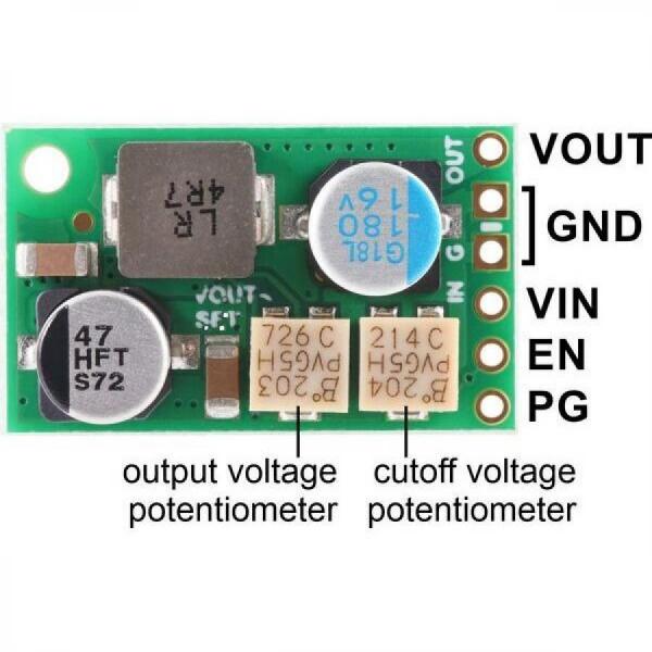 디바이스마트,전원/파워/배터리 > DC-DC 컨버터 모듈 > 강하형 모듈(외장) > 비절연 스위칭 모듈,Pololu,4.2-15V, 3A Fine-Adjust Step-Down Voltage Regulator w/ Adjustable Low-Voltage Cutoff D30V30MASCMA #4874,입력 전압 : 4.2V ~ 45V / 출력 전압 : 4.2V ~ 15V / 출력 전류 : 3A / 최대 40V의 역전압 보호 / 저전압 차단 있음 / 과전류 보호 및 단락 보호 기능 / 열 차단 기능