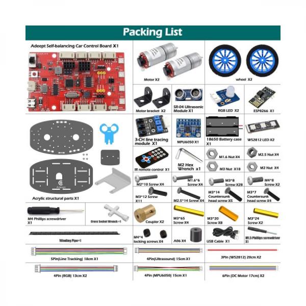 디바이스마트,오픈소스/코딩교육 > 코딩교육 키트/로봇 > Adeept,Adeept,아두이노 2WD 오토 밸런싱 스마트카 키트 [ADA024],아두이노  IDE 호환 자가 균형 로봇 자동차 키트 / 모든 연령에 적합한 STEAM 교육용 키트 / 조립이 쉽고 어린이 실습 및 프로그래밍 기술에 적합