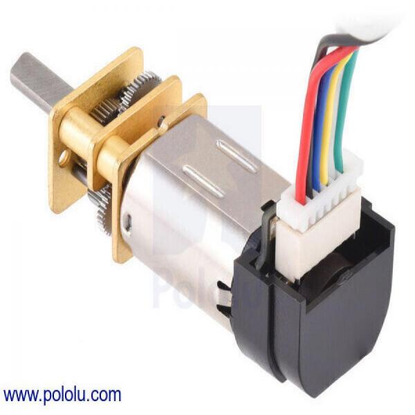 디바이스마트,기계/제어/로봇/모터 > 모터류 > DC기어드모터 > CarbonBrush모터,Pololu,298:1 Micro Metal Gearmotor LP 6V with 12 CPR Encoder, Side Connector #5121,단면적 : 10×12mm / 길이 : 9mm / 직경 : 3mm / DC 금속 기어모터 / 전압 : 6V / 사이드 커넥터