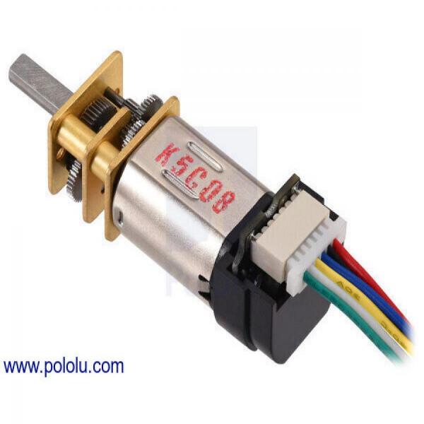 디바이스마트,기계/제어/로봇/모터 > 모터류 > DC기어드모터 > CarbonBrush모터,Pololu,298:1 Micro Metal Gearmotor LP 6V with 12 CPR Encoder, Side Connector #5121,단면적 : 10×12mm / 길이 : 9mm / 직경 : 3mm / DC 금속 기어모터 / 전압 : 6V / 사이드 커넥터