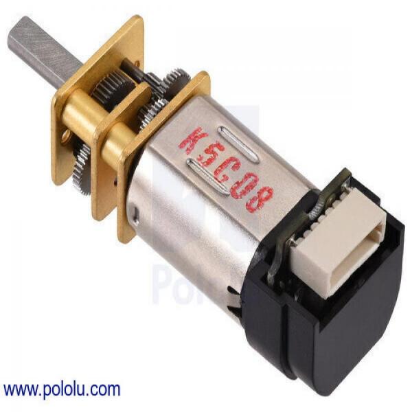디바이스마트,기계/제어/로봇/모터 > 모터류 > DC기어드모터 > CarbonBrush모터,Pololu,298:1 Micro Metal Gearmotor LP 6V with 12 CPR Encoder, Side Connector #5121,단면적 : 10×12mm / 길이 : 9mm / 직경 : 3mm / DC 금속 기어모터 / 전압 : 6V / 사이드 커넥터