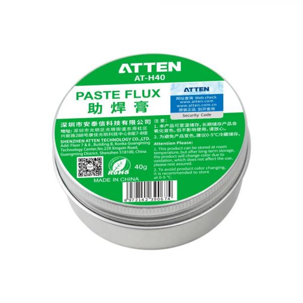 디바이스마트,화학/산업/안전 > 표면처리제 > 플럭스/페이스트/솔더마스크,ATTEN,친환경 솔더 페이스트 AT-H40,친환경으로 인체에 무해함. 인두팁 세정에 사용. 납땜완료 후 페이스트에 살짝 묻힌 후 헝겁이나 물티슈로 마무리. 용량:40g