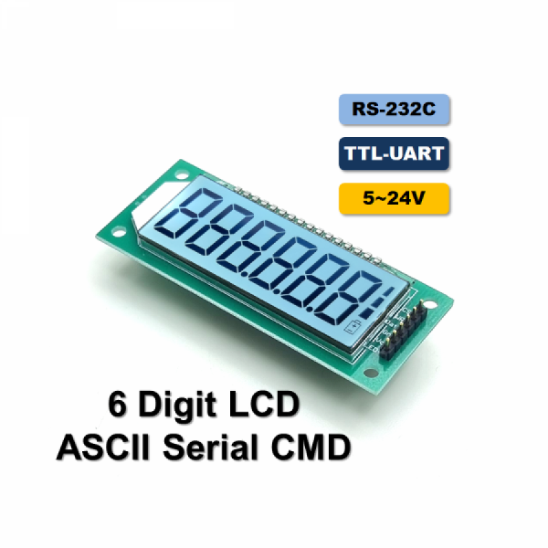 디바이스마트,MCU보드/전자키트 > 센서모듈 > 온도/습도 > 온도센서,한진데이타,RS232C or TTL-UART 지원 LCD 표시 모듈 (P3471-1),RS232C/TTL-UART 통신 / 최대 6자리 숫자, 소수점, 배터리 기호 표시 / 별도의 고유 주소 설정 가능 / 산업용 온습도, 카운터 목표등에 용이