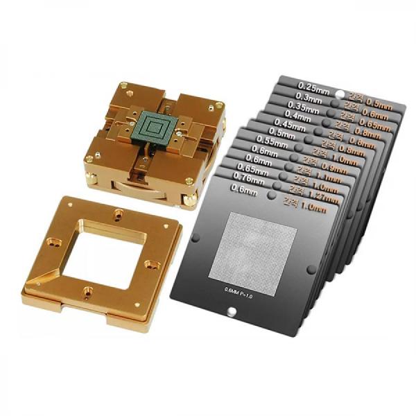 디바이스마트,수공구/전자공구/전동공구 > 전자공구 > PCB작업공구 > BGA 스텐실,SMG,BGA 범용 리볼링 스테이션 + 스텐실 12개 [RBL-001],IC칩 볼 납땜 용 / 4*4mm~ 45*45mm 크기의 칩 고정 / 스텐실 고정 / 스텐실 12개(0.25~0.76 / 0.5mm~1.27mm pitch) / 재질: 강철 / 사이즈 80x80mm, 90x90mm 범용/ PCB(회로 기판)의 표면에 납땜할 볼의 패턴을 정확하게 안착하기 위해 사용됩니다.