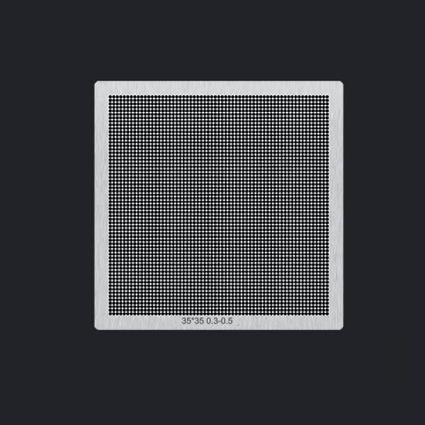 디바이스마트,수공구/전자공구/전동공구 > 전자공구 > PCB작업공구 > BGA 스텐실,SMG,63x63 소형 BGA 범용 스텐실 0.3-0.5mm [RBL-041],IC칩 볼 납땜 용 소형 스텐실 / 0.3규격 0.5mm pitch / 패턴:63x63 / 사이즈:35x35mm / 재질:강철 / PCB(회로 기판)의 표면에 납땜할 볼의 패턴을 정확하게 안착하기 위해 사용됩니다.